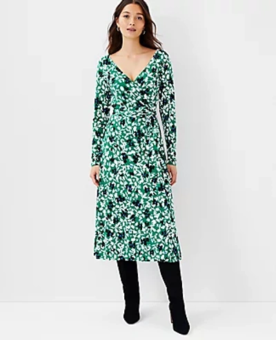 Ann Taylor Floral Wrap Dress In Bright Kelly Green