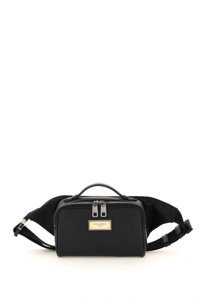Dolce & Gabbana Leather And Nylon Belt Bag In Black