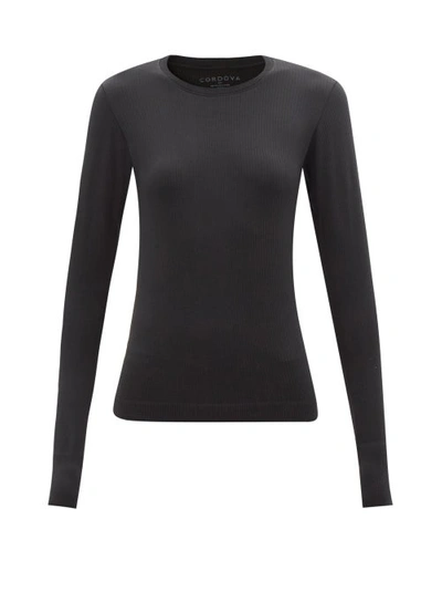 Cordova Round Neck Ribbed Stretch-knit Top In Black