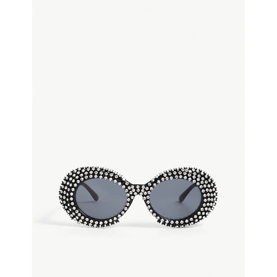 A-morir Choi Swarovski Crystal-embellished Oval Acetate Sunglasses In Black White Crystal