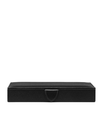 Smythson Leather Panama Cufflink Box In Black