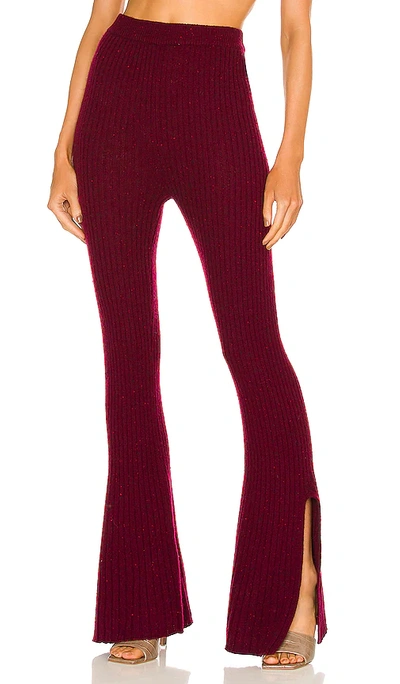 Something Navy Ribbed Knitted Flare Pants In Burgundy