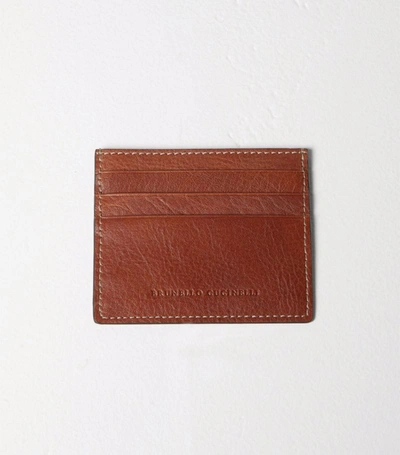 Brunello Cucinelli Leather Mini Card Holder In Brown