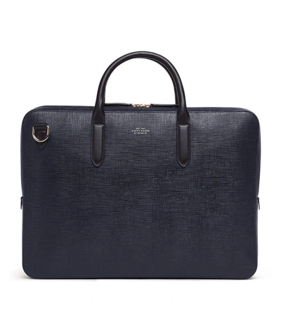 Smythson Leather Panama Briefcase In Blue