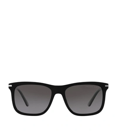 Prada 56mm Gradient Polarized Rectangular Sunglasses In Black,polar Grey Gradient