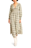 Bb Dakota By Steve Madden Long Live Plaid Long Sleeve Midi Dress In Sycamore Green