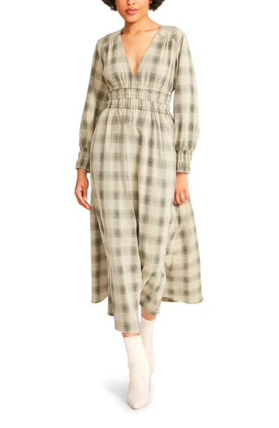 Bb Dakota By Steve Madden Long Live Plaid Long Sleeve Midi Dress In Sycamore Green