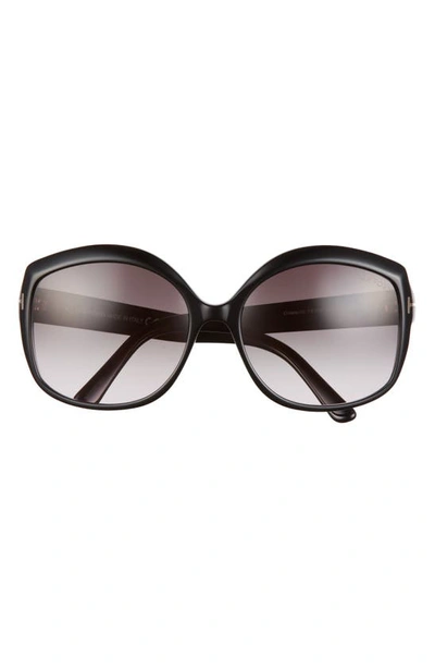Tom Ford Women's Chiara 60mm Round Sunglasses In Shiny Black Gradient Smoke To Pink Lenses