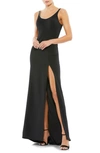 Mac Duggal Sleeveless Crystal Scoop Neckline Column Gown In Black