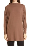 Eileen Fisher Funnel Neck Long Sleeve Boxy Tunic Top In Cinnamon