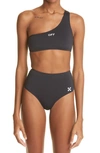 Off-white Off White One Shoulder Bikini Top In Black Polyamide Blend In Black White