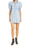 Frame Rosette Puff Sleeve Denim Shirt Dress In Crest Haven