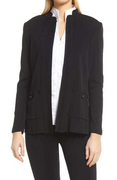 Ming Wang Patch Pocket Multitexture Knit Jacket In Black