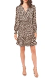 Vince Camuto Leopard Print Long Sleeve Dress In Rich Black