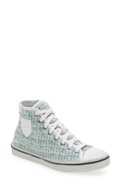 Saint Laurent Tweed And Leather Malibu Sneakers In Green