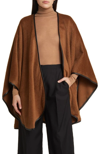 Sofia Cashmere Leather Trim Alpaca Blend Wrap In Brown