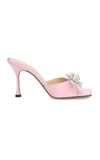 Mach&mach Double Bow Crystal-embellished Satin Mules In Pink
