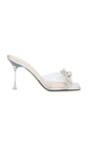 Mach&mach Double Bow Crystal-embellished Leather And Pvc Mules In Silver