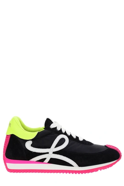 Loewe Flow Runner Sneakers In Suede Leather And Nylon In Black,yellow,fuchsia