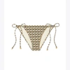 Tory Burch Printed String Bikini Bottom In French Cream Ribbon Wave