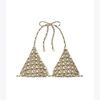 Tory Burch Printed Triangle Bikini Top In French Cream Ribbon Wave