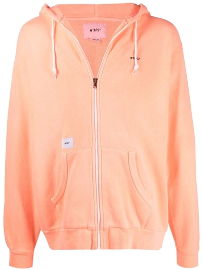 Wtaps Logo-embroidered Zip-up Hoodie In Orange