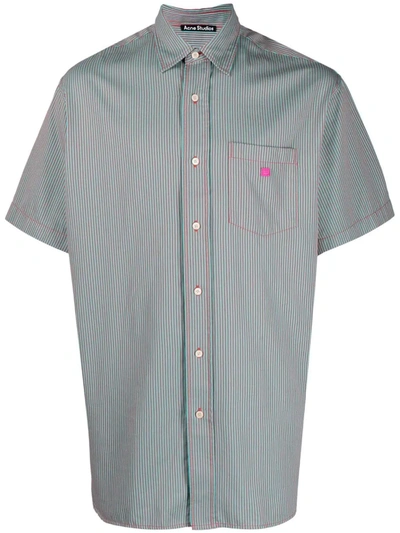 Acne Studios Oversized Logo-appliquéd Striped Cotton-twill Shirt In Blue