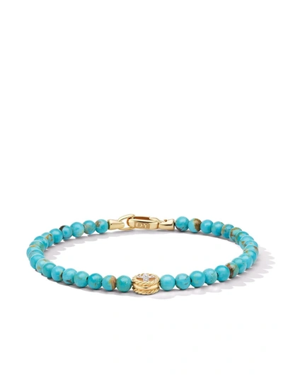 David Yurman 14kt Yellow Gold And Diamond Spiritual Beads Peace Sign Turquoise Bracelet
