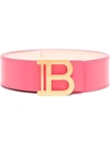 Balmain Logo Plaque Pink Leather Belt