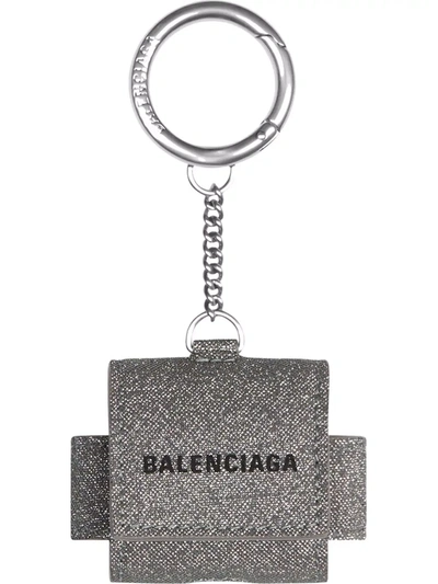 Balenciaga Cash Airpods Pro Holder W/ Keyring In Grey