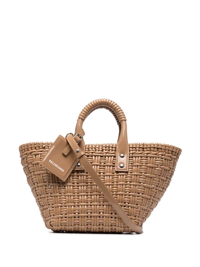 Balenciaga Brown Bistro Mini Basket Tote Bag