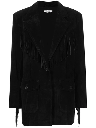 Re/done Fringe-trimmed Suede Jacket In Black