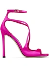 Jimmy Choo Azia Square-toe Satin Stiletto Sandals In Pink