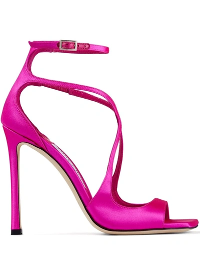 Jimmy Choo Azia Square-toe Satin Stiletto Sandals In Pink