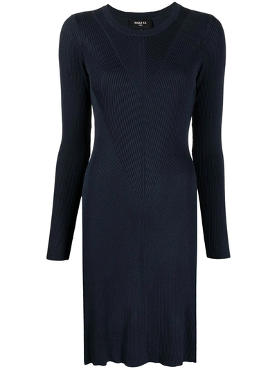 Paule Ka Long-sleeved Ribbed-knit Dress In Blue