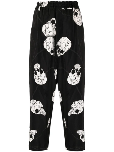 Y's Skull-print Tapered Trousers In Black