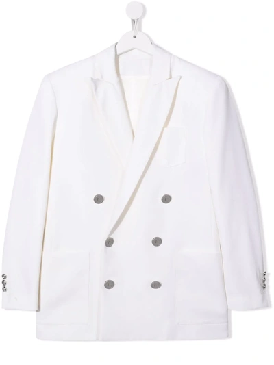 Balmain Teen Double Breaste Blazer In White