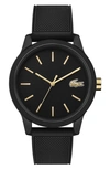 Lacoste Women's L.12.12 Black Silicone Strap Watch 36mm In Black/ Gold/ Black