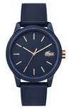 Lacoste 12.12 Rubber Strap Watch, 42mm In Navy/ Rose Gold/ Navy