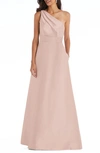 Alfred Sung One-shoulder A-line Gown In Toasted Sugar
