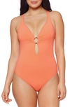 Bleu Rod Beattie Ring Me Up Plunge One-piece Swimsuit In Coral Chic
