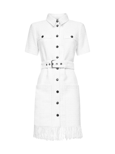 Pinko Dawson Abito Tweed Boucle Fringe Dress In Bianco
