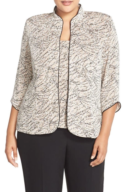 Alex Evenings Printed Twin Set Jacket In Tan/beige