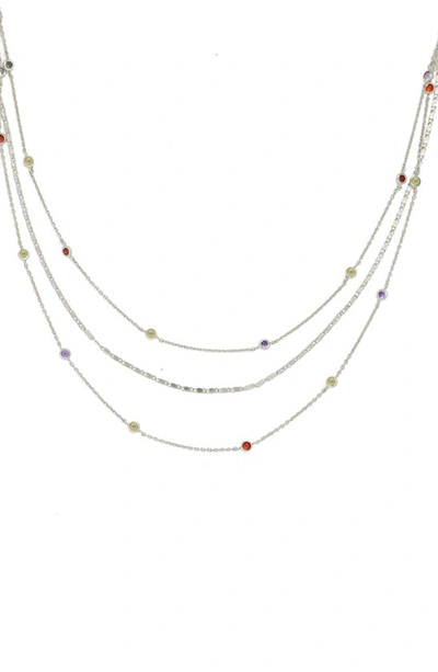 Ettika Rainbow Layered Rhodium Chain Necklace In White
