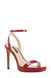 Nine West Women's Zadie Square Toe Stiletto Heel Dress Sandals Women's Shoes In Dark Red Patent