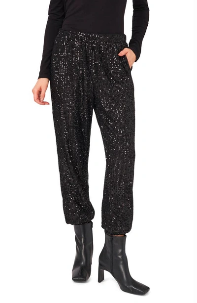 Vince Camuto Sequined Jogger-style Trousers In Rich Black