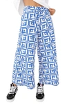 Free People Menocra Wide Leg Pants In Cobalt And White Combo
