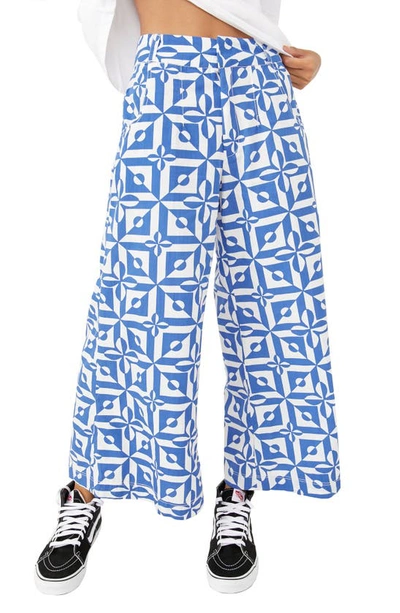 Free People Menocra Wide Leg Pants In Cobalt And White Combo