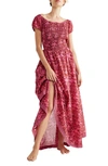 Free People Ultraviolet Smocked Maxi Dress In Raspberry Combo