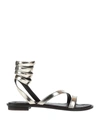 Hadel Metallic Effect Leather Sandals In Grey